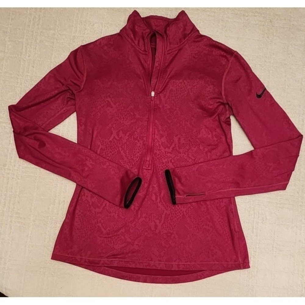 Nike‎ Pro Dri-Fit Women's 1/2 Zip Leopard Jacket Mock Neck Pullover Pink Medium